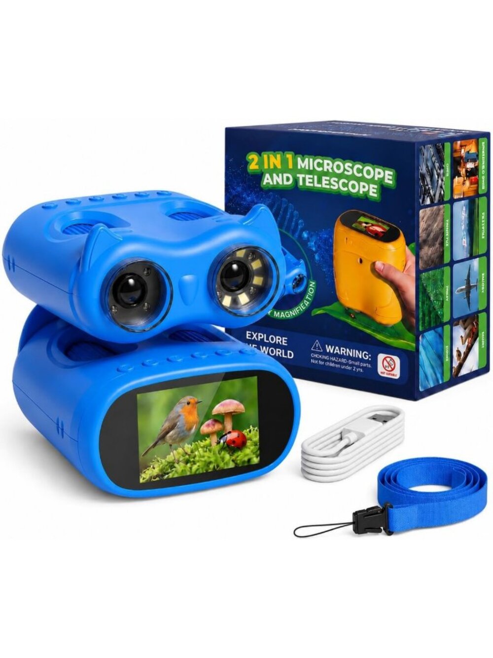 2-in-1 Kids Microscope and Telescope, 1000X Handheld Digital Microscope for